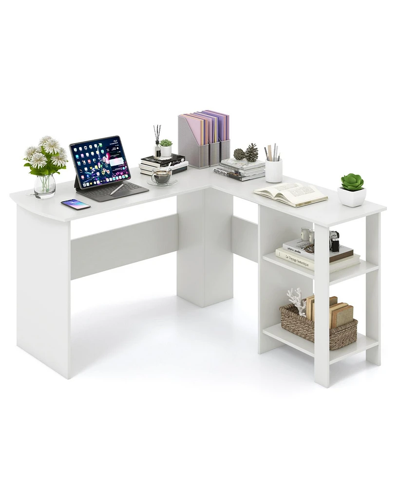 Skonyon Large Modern L-shaped Computer Desk with 2 Cable Holes and 2 Storage Shelves