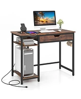 Skonyon Computer Desk with Charging Station and Drawer & Adjustable Shelf