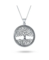 Bling Jewelry Round Circle Medallion Rune Symbols Wiccan Tree Of Life Pendant Necklace For Women For Oxidized Sterling Silver