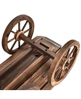 Vebreda Wood Wagon Planter Pot Stand with Wheels