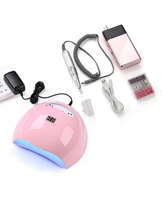 Byootique Portable Rechargeable Nail Drill w/ Uv Led Nail Lamp Dryer 30000RPM Electric Nail Drill Cordless File Machine Kit Manicure Pedicure Salon Ho