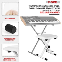 5 Core Keyboard Bench X Style Piano Stool Thick Padded 12 to 18.5 inch Adjustable Keyboards Chair White