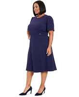 London Times Plus Fit & Flare Scuba Crepe Midi Dress