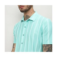 Campus Sutra Men's Aqua Blue Unbalanced Striped Shirt