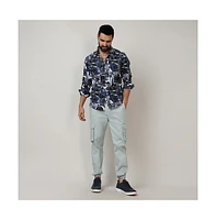 Campus Sutra Men's Navy Blue & Midnight Black Abstract Geometric Shirt