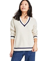 On 34th Women's Heather Varsity-Stripe V-Neck Sweater, Created for Macy's