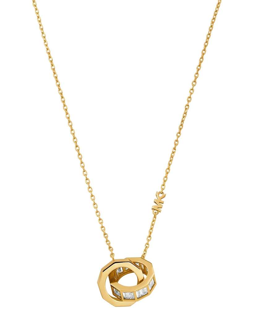 Michael Kors Brass Baguette Interlocking Pendant Necklace