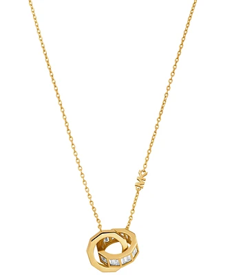 Michael Kors Brass Baguette Interlocking Pendant Necklace