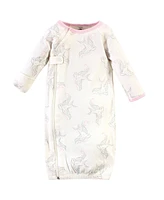 Touched by Nature Baby Girls Organic Cotton Zipper Long-Sleeve Gowns 3pk, Pink Bird, Preemie