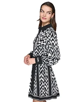 Karl Lagerfeld Paris Women's Herringbone-Print Shirtdress