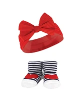 Hudson Baby Baby Girls Headband and Socks Giftset, Red Blue Bows, One