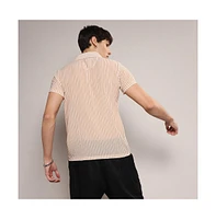 Men's White & Brown Unbalanced Striped Shirt