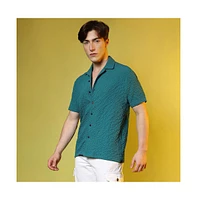 Campus Sutra Men's Teal Green Self-Design Creased Striped Shirt