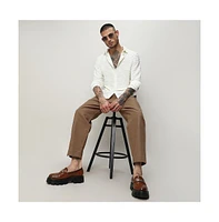 Men's Ivory White Self-Design Wave Shirt