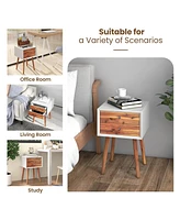 Sugift Mid-Century Wooden Multipurpose End Table with 2 Storage Drawers