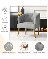 Sugift Upholstered Tub Chair with Solid Rubber Wood Legs and Adjustable Foot Pads for Living Room