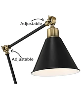 360 Lighting Wray Modern Mid Century Industrial Adjustable Floor Lamp Standing 61" Tall Flat Black Warm Antique Brass Metal Swivel Cone Shade for Livi