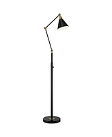 360 Lighting Wray Modern Mid Century Industrial Adjustable Floor Lamp Standing 61" Tall Flat Black Warm Antique Brass Metal Swivel Cone Shade for Livi