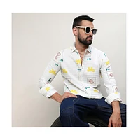 Campus Sutra Men's Chalk White Butterfly Pine Shirt