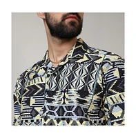 Campus Sutra Men's Sky Blue & Lemon Yellow Bohemian Shirt