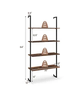 Sugift 4-Tier Industrial Ladder Bookshelf with Metal Frame