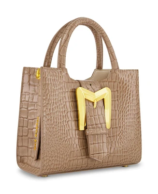 Mac Duggal Crocodile Embossed Leather Gold Buckle Tote Bag