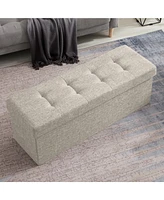 Ornavo Home Collapsible Tufted Linen Long Bench Storage Ottoman