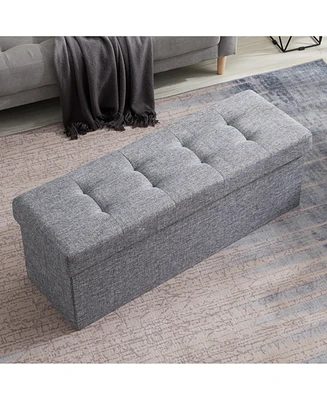 Ornavo Home Collapsible Tufted Linen Long Bench Storage Ottoman