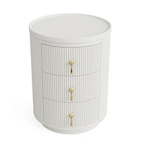 Tribesigns Nightstand with 3 Drawers, No Assembly Bedside Table Night Stand for Bedroom, Modern Round End Side Table with Storage and Gold Handles, Wh