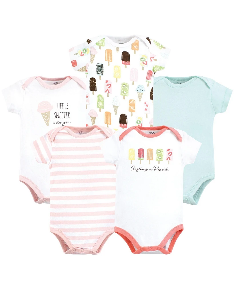 Touched by Nature Baby Girls Organic Cotton Bodysuits, Popsicle, 12-18 Months