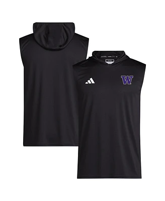 Adidas Men's Black Washington Huskies 2024 Sideline Hoodie Sleeveless Shirt