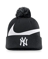 Nike Men's Black New York Yankees Swoosh Peak Cuffed Knit Hat with Pom