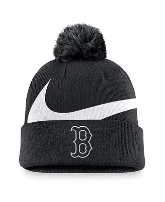 Nike Men's Black Boston Red Sox Swoosh Peak Cuffed Knit Hat with Pom