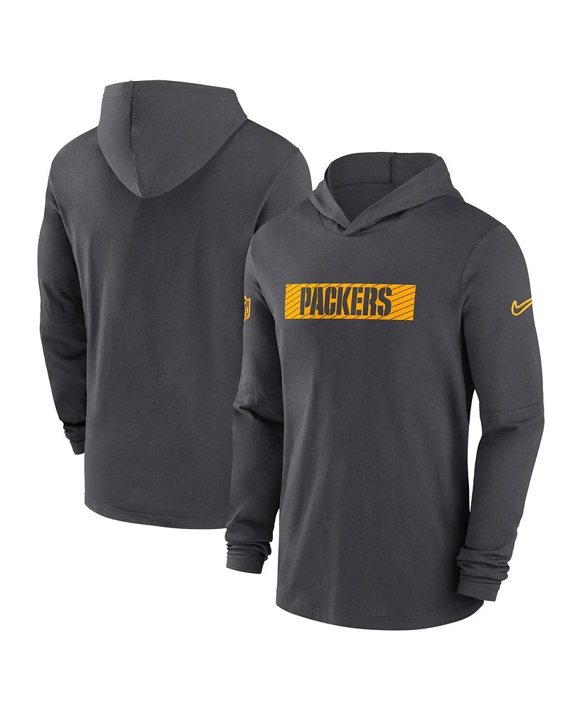 Nike Men's Anthracite Green Bay Packers Sideline Hoodie Performance Long Sleeve T-Shirt