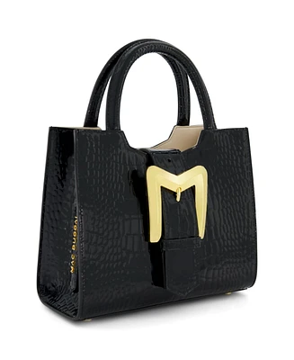 Mac Duggal Crocodile Embossed Leather Gold Buckle Tote Bag