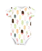 Touched by Nature Baby Girls Organic Cotton Bodysuits, Popsicle, 12-18 Months