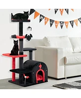 Skonyon Gothic Cat Tree 53 Inch Tall Cat Tower with Cat Bed and Arch-Shaped Condo
