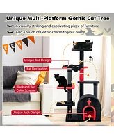 Skonyon Gothic Cat Tree 53 Inch Tall Cat Tower with Cat Bed and Arch-Shaped Condo