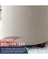 Lawrence Round Linen Storage Ottoman with Table Top Lid