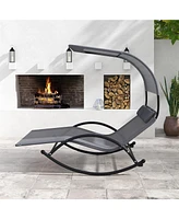 Vebreda Outdoor Dual Rocker Sunbed 2-Person Canopied Patio Lounger with Detachable Headrests