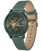 Lacoste L.12.12 Automatique Men's Green Leather Strap Watch 44mm