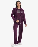 Calvin Klein Women's Metallic Logo Velour Zip-Front Hoodie