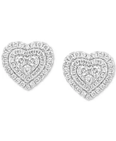 Effy Diamond Heart Halo Cluster Stud Earrings (7/8 ct. t.w.) in 14k White Gold