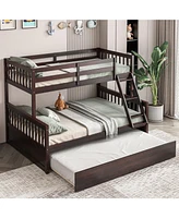 Sugift Twin Over Full Convertible Bunk Bed with Trundle