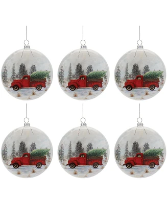 Slickblue Ornament w/Truck (Set of 6) 5"H Glass