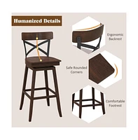 Sugift Set of 2 Wooden Swivel Bar Stools with Open X Back and Footrest