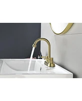 Streamdale Furniture Brushed Gold 4 Inch 2 Handle Centerset Lead-Free Bathroom Faucet, Swivel Spout With Copper