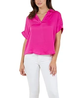 Fever Women's Solid Textured Satin-like Top with Collar