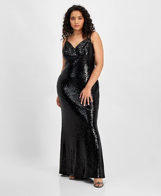 B Darlin Trendy Plus Sequin V-Neck Gown