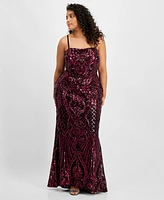 B Darlin Plus Sequin Tie-back Square-Neck Gown